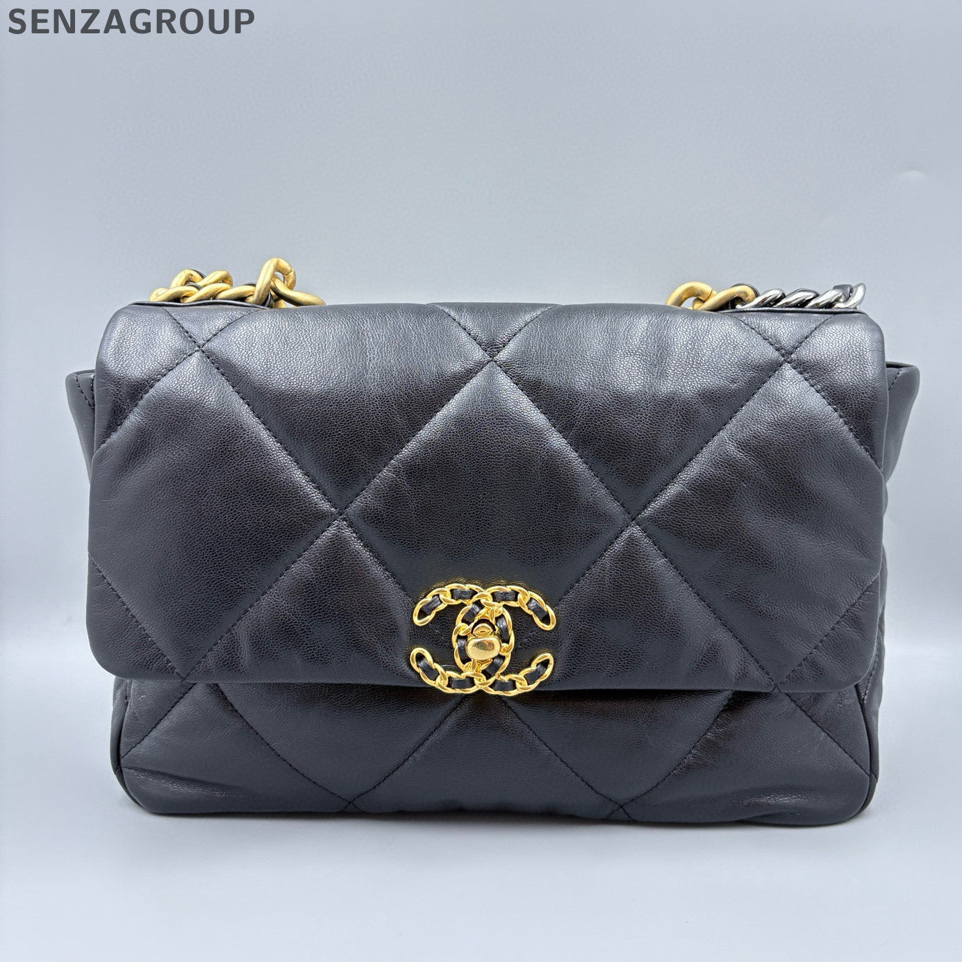 Chanel 19 Medium Flap Bag Black Gold Chain Shoulder Crossbody Bag