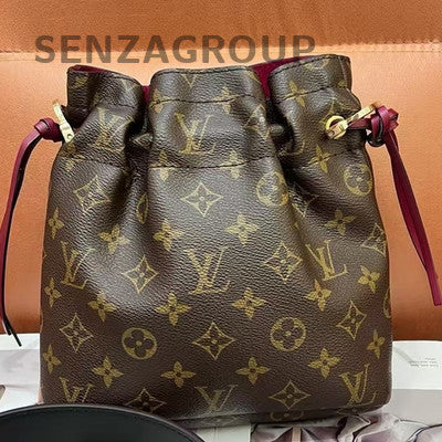 Louis Vuitton Monogram Bucket Bag Brown Red Gold Buckle Women Fashion