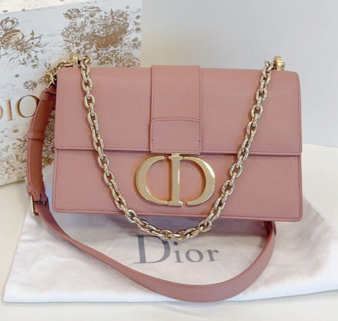 Christian Dior Montaigne MM Chain Shoulder Bag Pink Gold Used Women Classic
