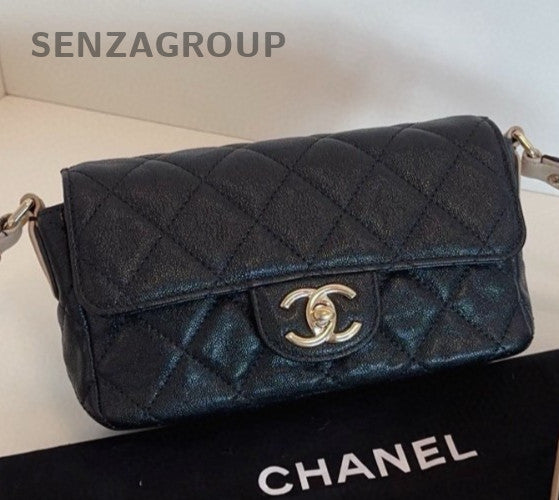 Chanel Classic Flap Mini Shoulder Bag Black Gold Diamond Women Fashion