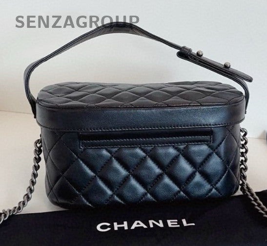Chanel Bombay 2Way Top Handle Shoulder Bag Black Silver Women Classic