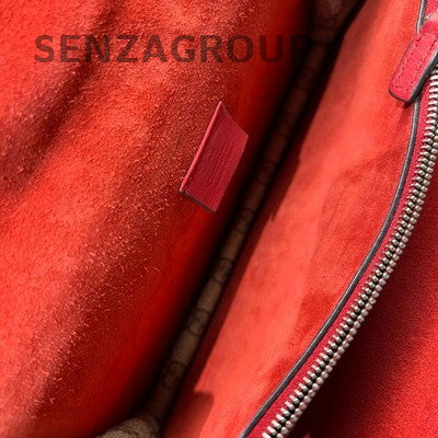 Gucci Dionysus GG Supreme Medium Shoulder Bag Beige Red Silver