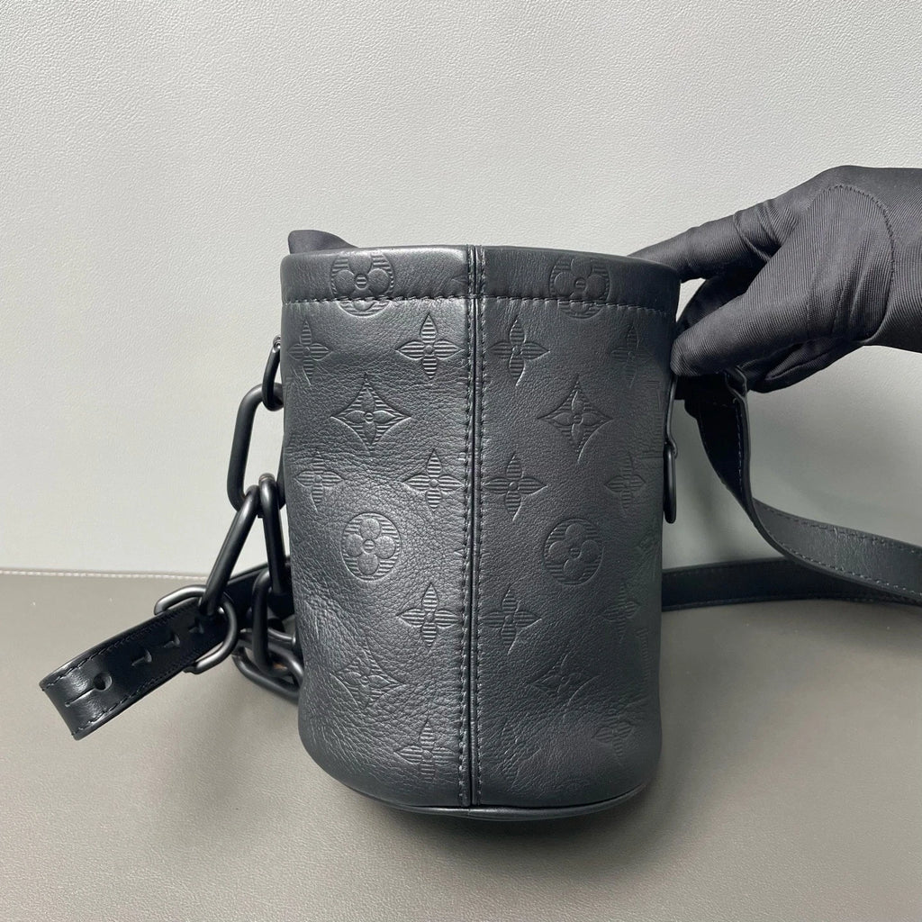 Louis Vuitton Black Embossed Chalk Nano Drawstring Bucket Crossbody Women