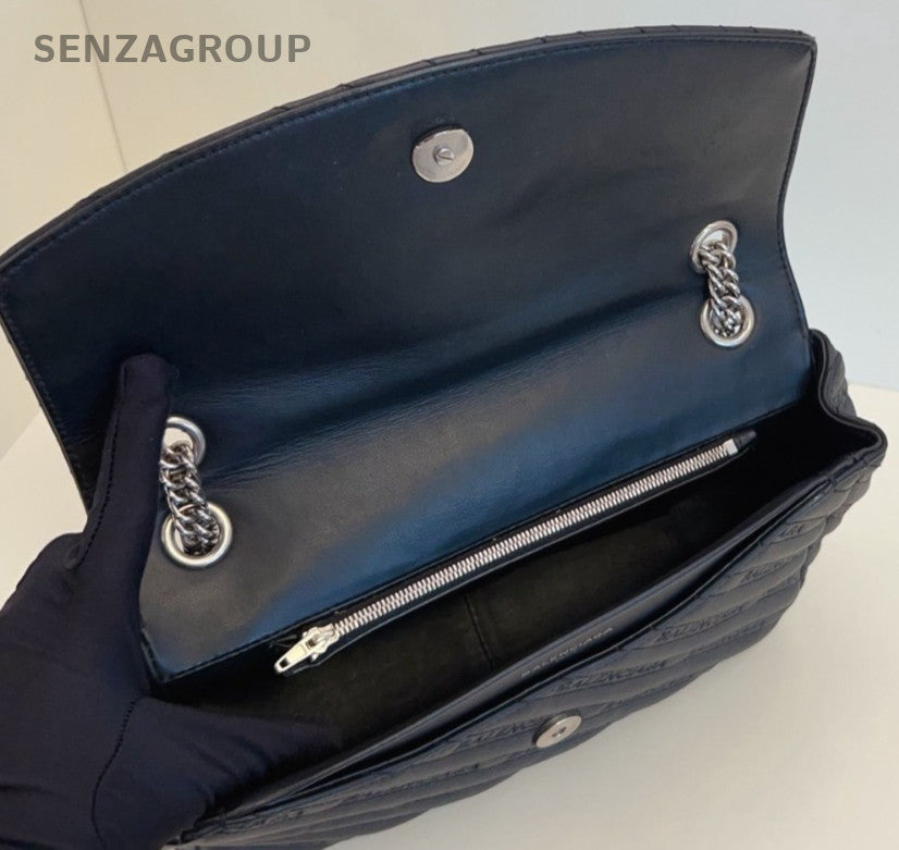 Balenciaga Lock Round Chain Shoulder Bag Black Silver Used Women Classic