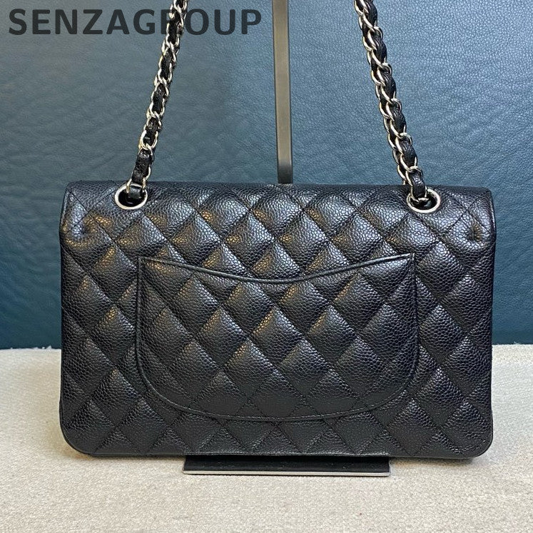 Chanel Medium Classic Flap Black Silver Chain Shoulder Crossbody Bag