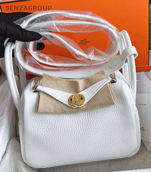 Hermes Lindy Mini Shoulder Bag White Gold Used Women Classic Designer