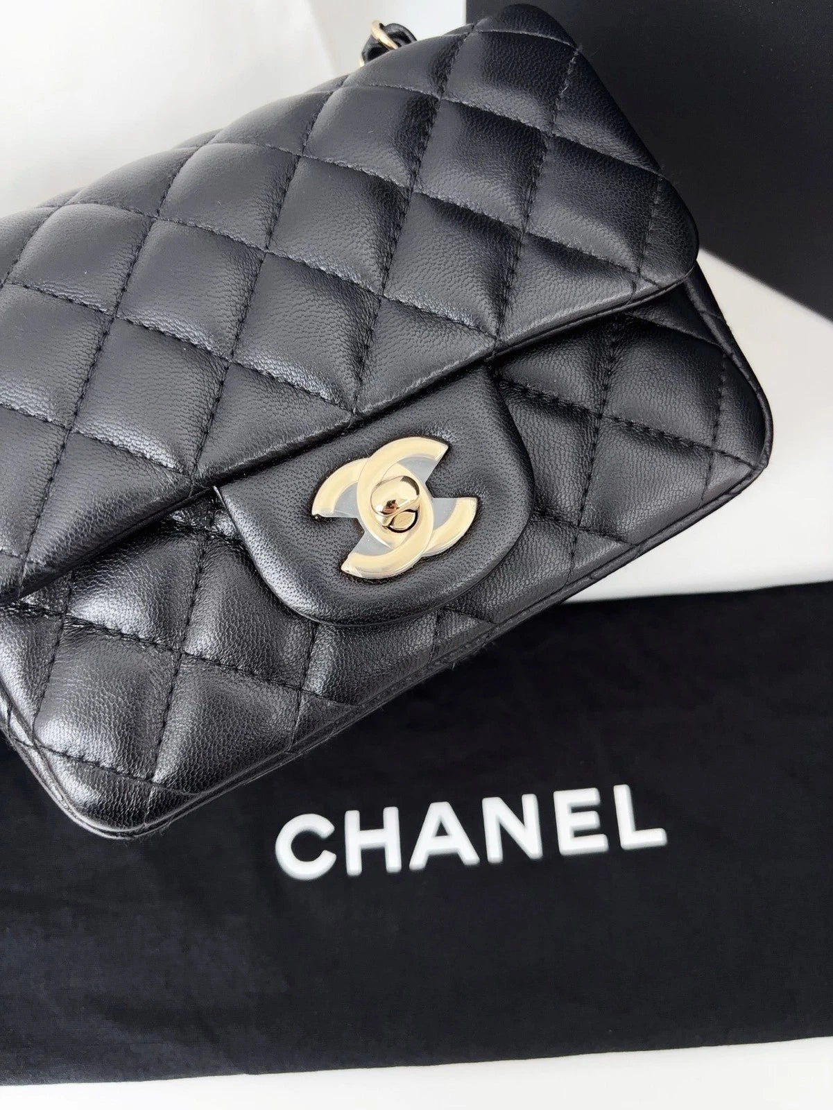 Chanel Classic Flap Black Gold Diamond Crossbody Women Classic