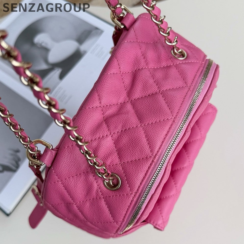 Chanel Diamond Chain Backpack Pink Gold Classic Fashion Women