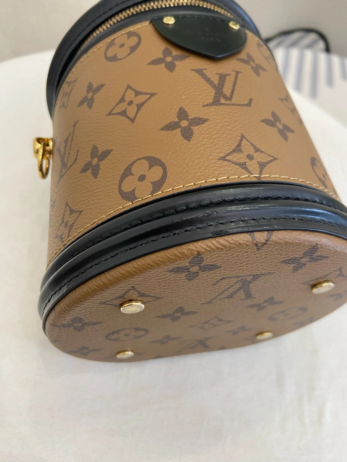 Louis Vuitton Cannes Monogram Top Handle Crossbody Brown Gold Women Classic