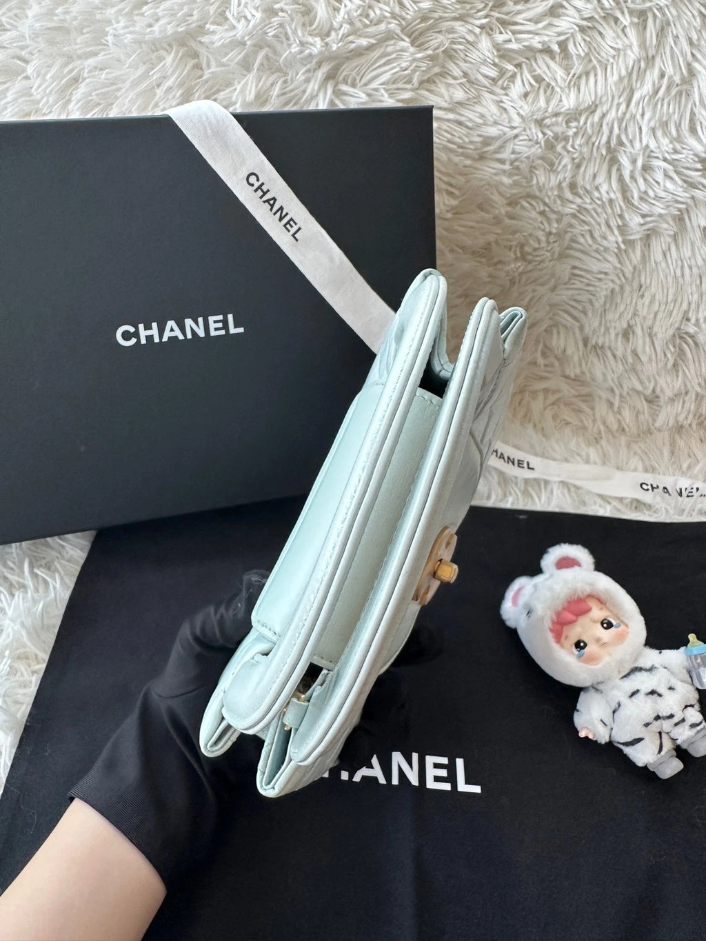 CHANEL Large Baby Blue Calfskin Kelly Bag For Women