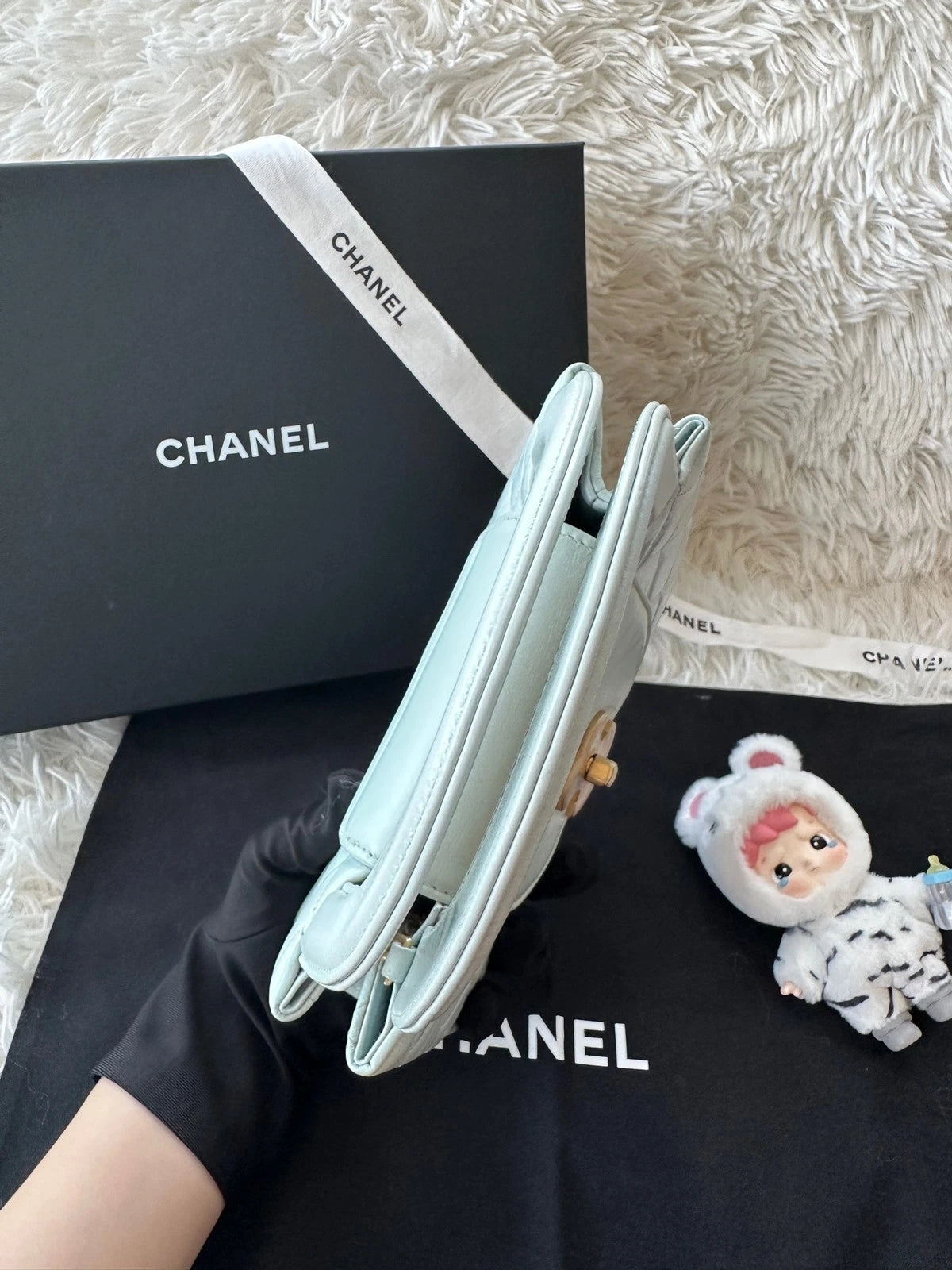 CHANEL Large Baby Blue Calfskin Kelly Bag For Women
