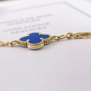 Van Cleef &amp; Arpels Vintage Alhambra 5 Motifs Blue Agate Bracelet 18k Yellow Gold