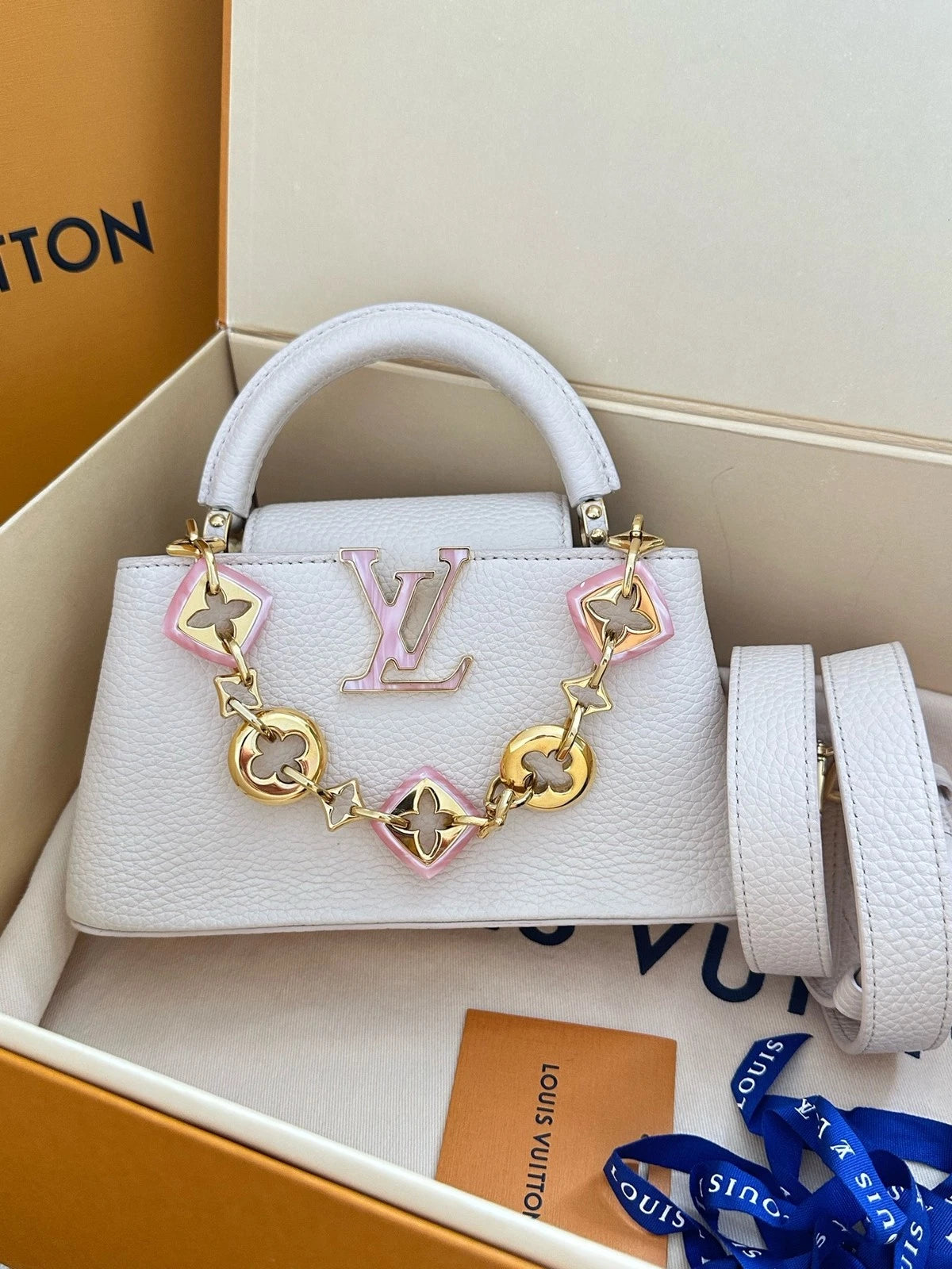 Louis Vuitton White Capucines Mini Crossbody Bag For Women