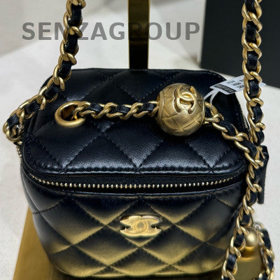 Chanel Black Gold Classic Square Ball Chain Crossbody Bag