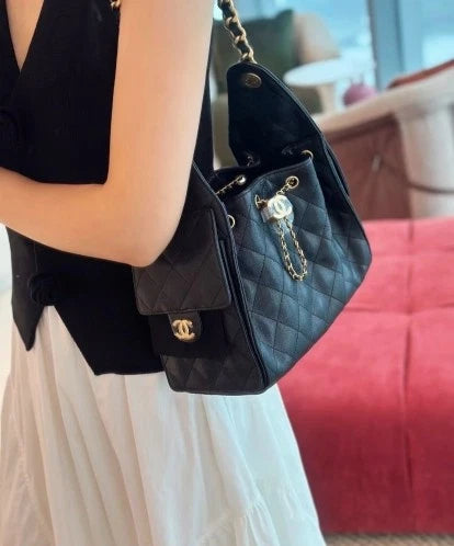 CHANEL 25BAG Black Calfskin Small Shoulder Bag For Women