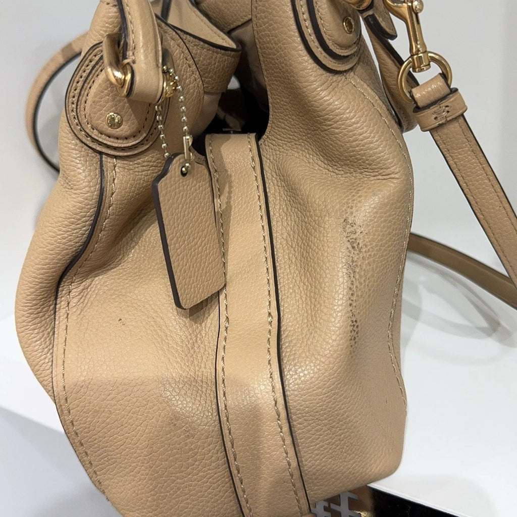 Coach Beige Leather Bucket Shoulder Crossbody Handbag For Women