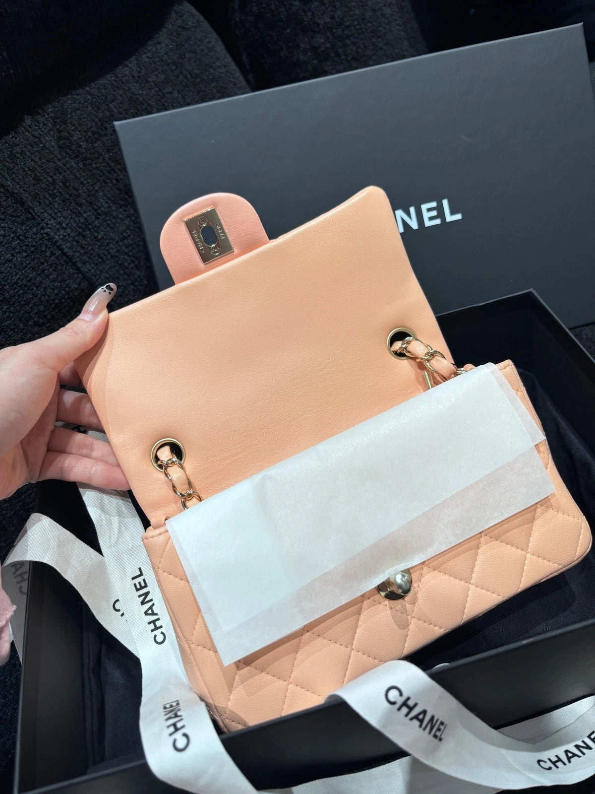 CHANEL CF Mini Orange Pink Lambskin Crossbody Bag For Women