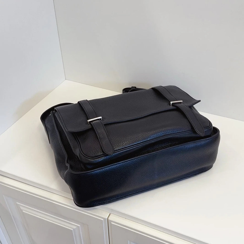 Hermes Steve Messenger Bag Shoulder Crossbody Black Silver Unisex Adults