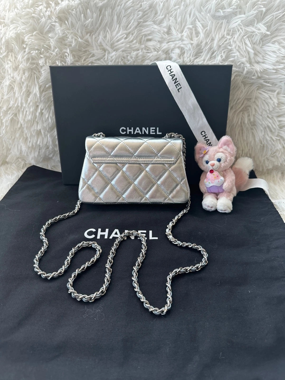 CHANEL Silver Calfskin Cloud Mini CF Crossbody Bag For Women
