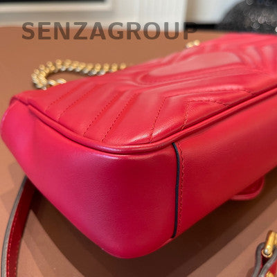 Gucci Marmont GG Red Gold Chain Shoulder Crossbody Bag Classic Fashion