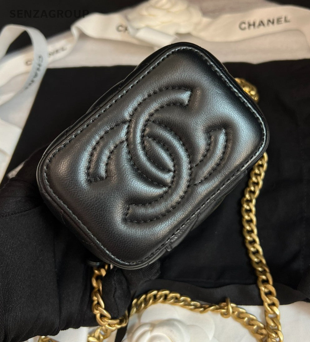 CHANEL 23S Camellia mini box Chain Shoulder Handbag Black Gold Women Brand NEW