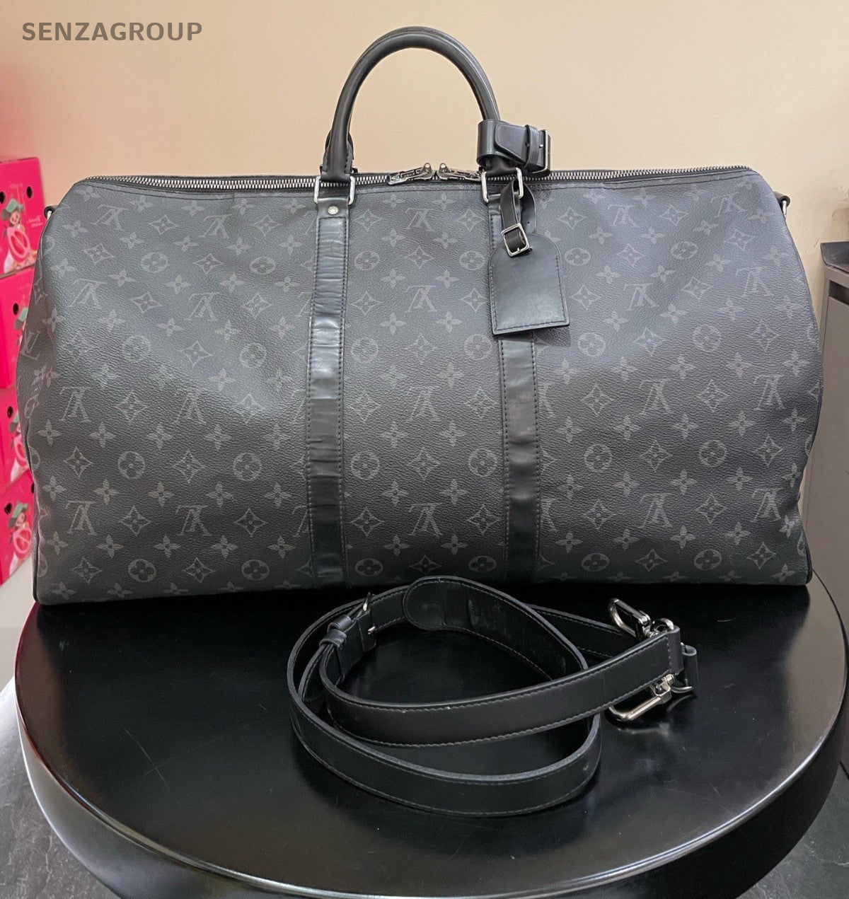 Louis Vuitton Keepall55 Monogram Handbag Crossbody Black Unisex Adults