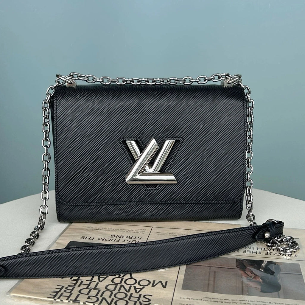 Louis Vuitton Twist MM Epi Leather Chain Shoulder Bag Crossbody Black Women