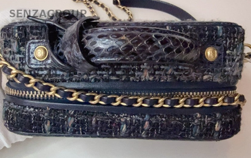 Chanel Lambskin PM CC Logo Chain Shoulder Bag Blue Gold Women Classic Designer