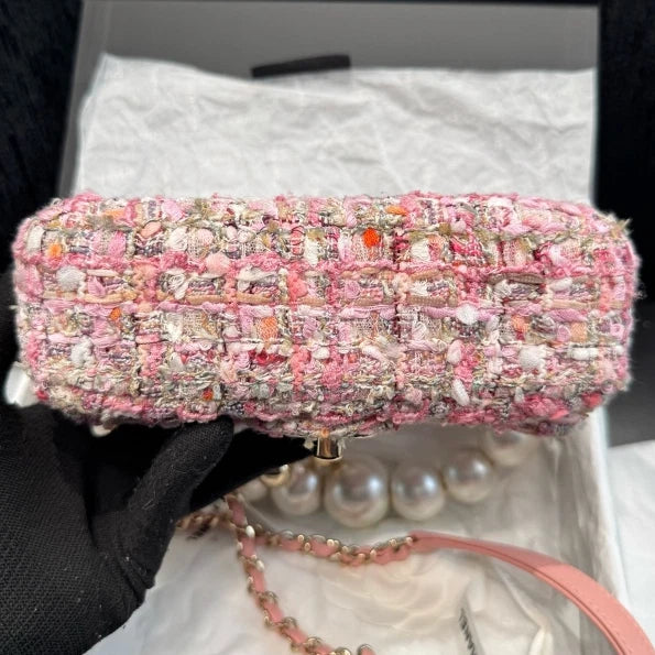 Chanel Classic Flap Pink Top Handle Bag Shoudler Bag Gold Hardware Women D