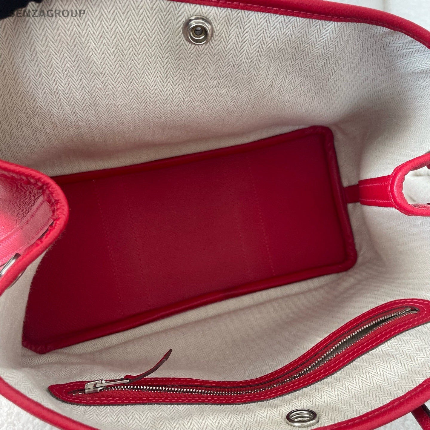 Hermes Garden Party30 Top Handle Bag Red Silver Used Women Classic Fashion
