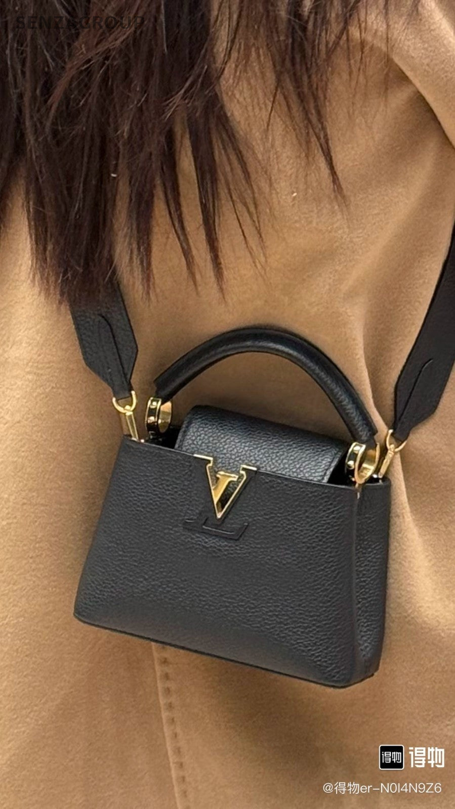 Louis Vuitton Capucines BB Leather Top Handle Shoulder Crossbody Bag Black Women