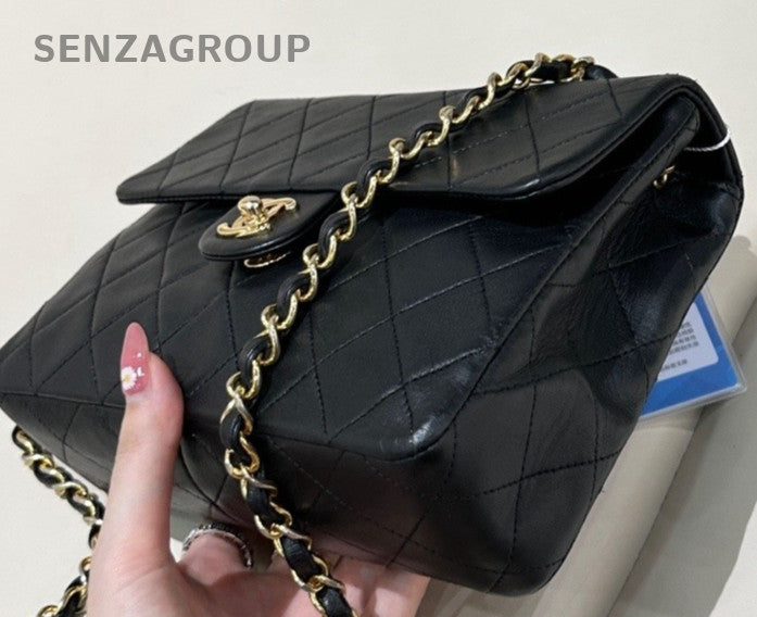 Chanel 2ways Shoulder Crossbody Bag Black Gold Women