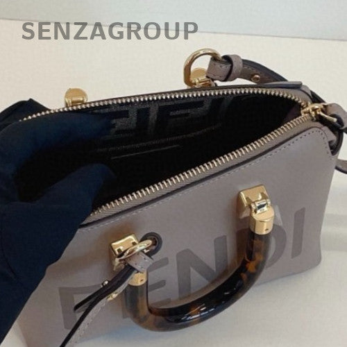 Fendi By The Way Mini Calfskin Top Handle Bag Crossbody Gray Gold Women Classic