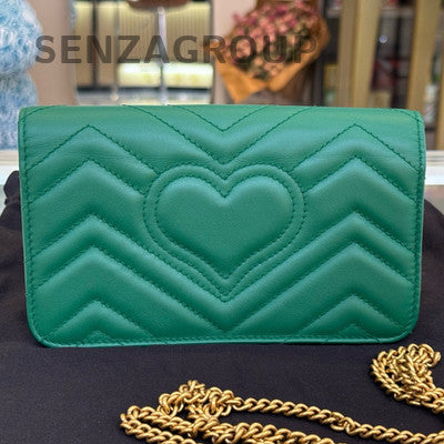 Gucci Marmont Green Gold Buckle WOC Chain Shoulder Crossbody Bag