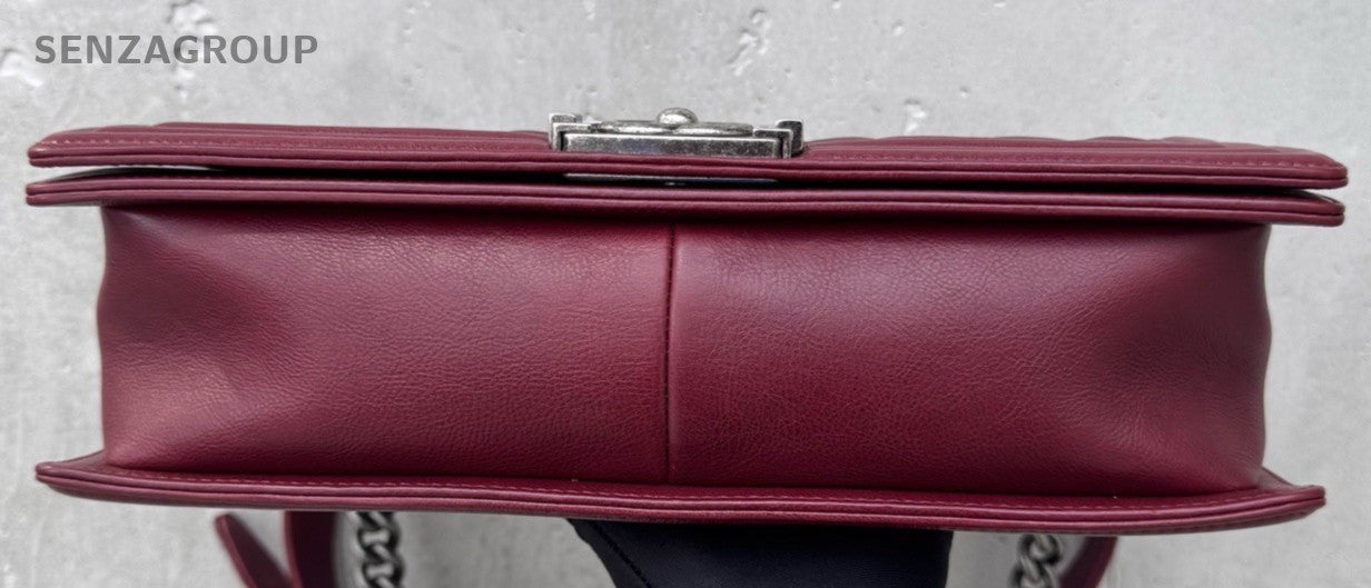 Chanel Leboy MM Chain Shoulder Bag Red Silver Used Women Classic Designer