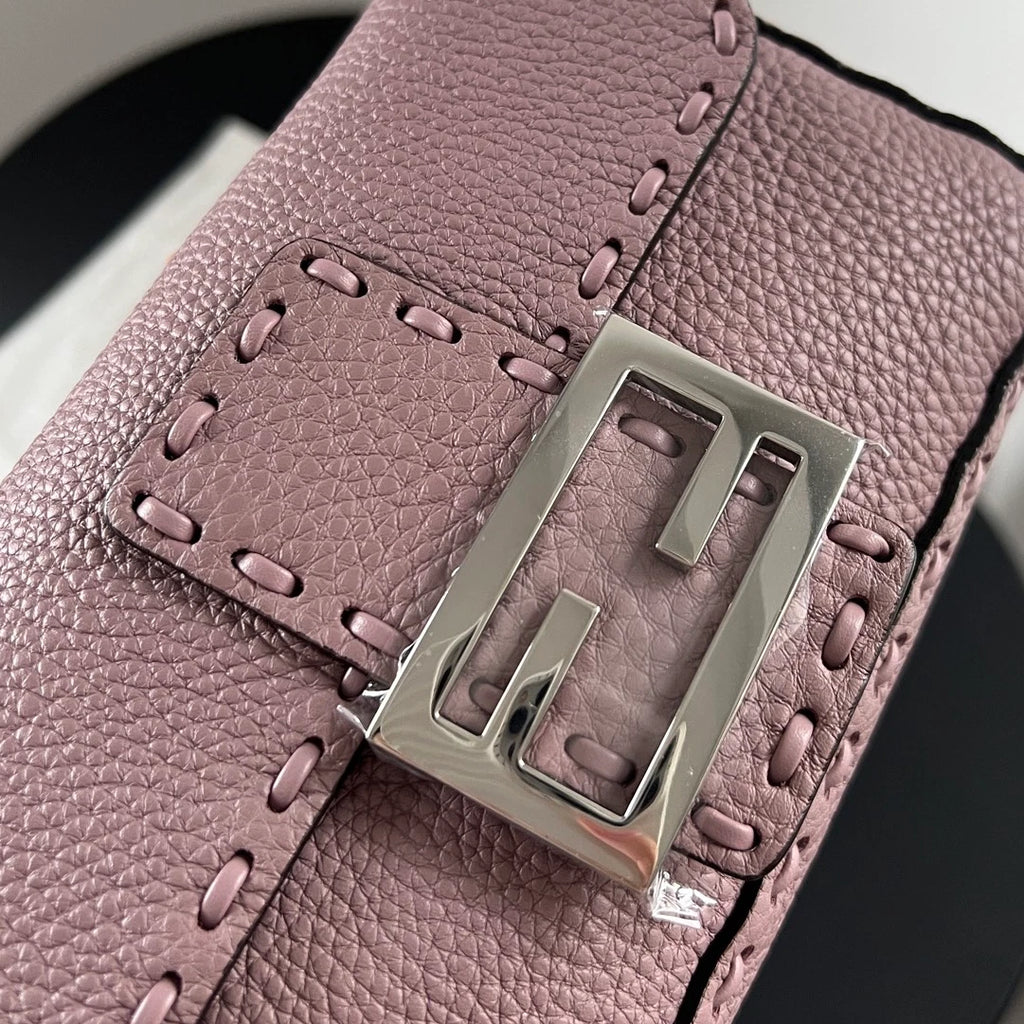 Fendi Baguette Calfskin Purple Top Handle Bag Crossbody Silver Hardware