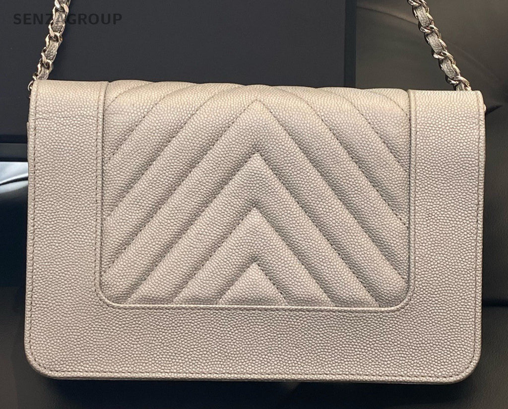 Chanel WOC Chain Lambskin Shoulder Bag Crossbody Silver Women Classic Designer
