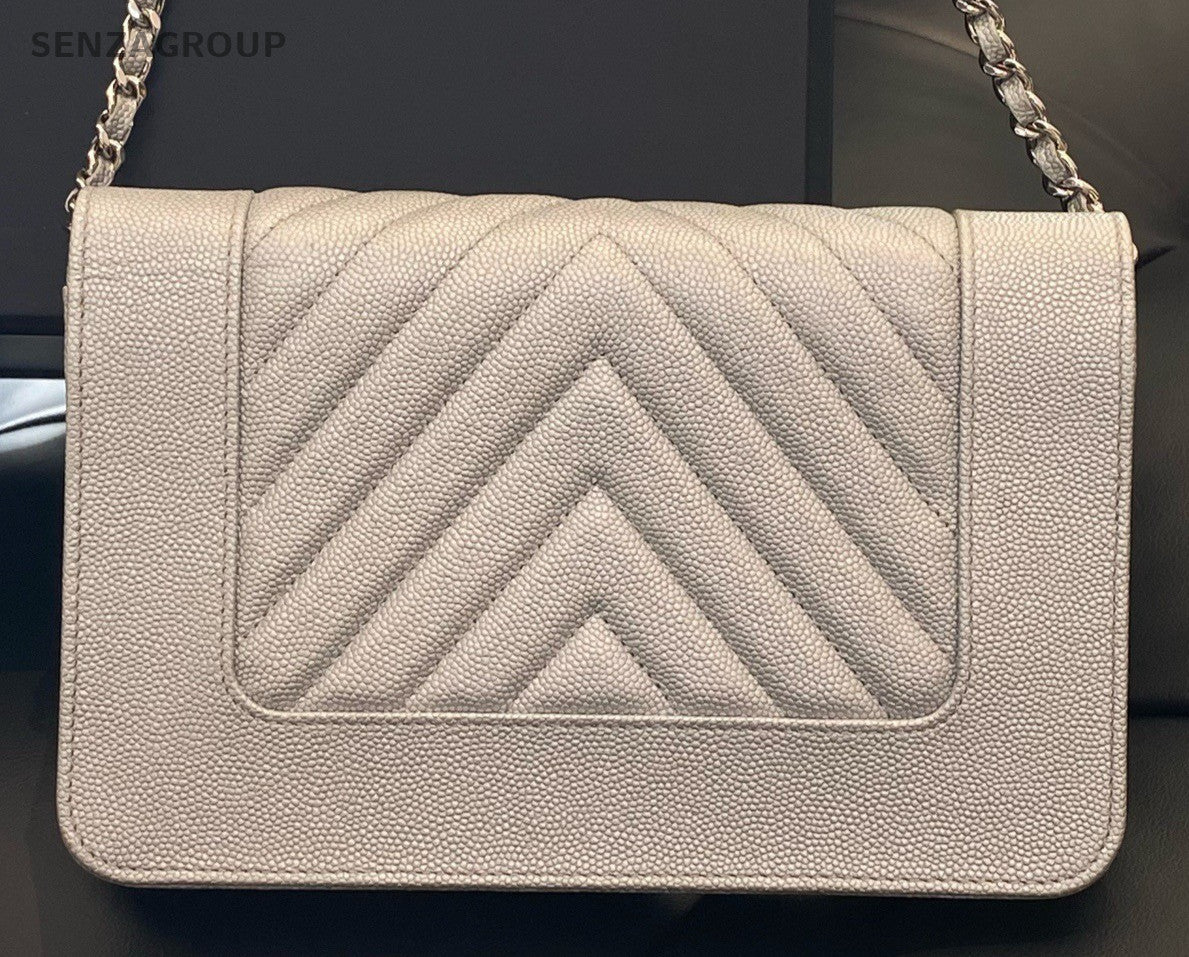 Chanel WOC Chain Lambskin Shoulder Bag Crossbody Silver Women Classic Designer