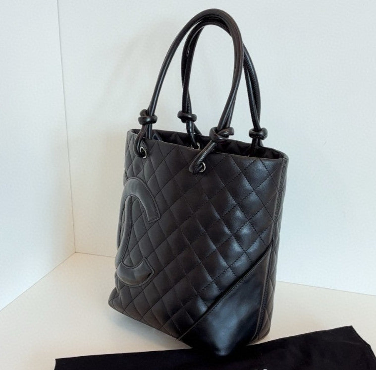 Chanel Cambon PM Top Handle Shoulder Bag Black Diamond Women Classic Vintage