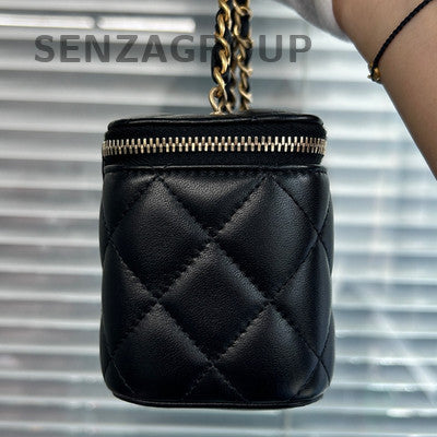 Chanel Classic Black Gold Pearl Chain Mini Square Crossbody Bag