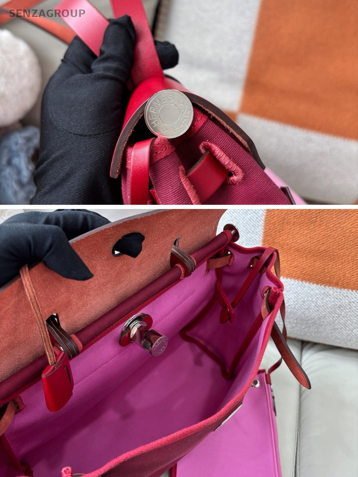 Hermes herbag31 Top Handle Shoulder Crossbody Bag Red Women
