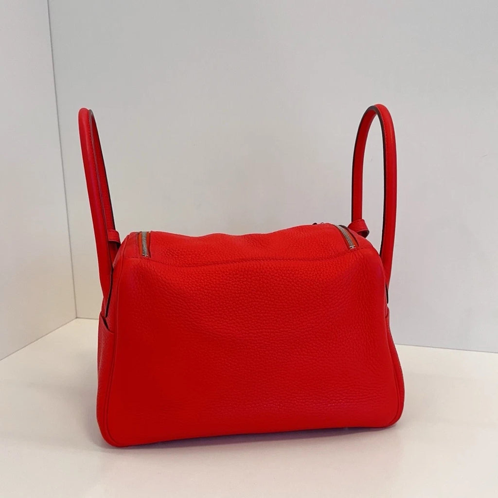Hermes Lindy26 Top Handle Shoulder Bag Red Silver Women Classic Fashion