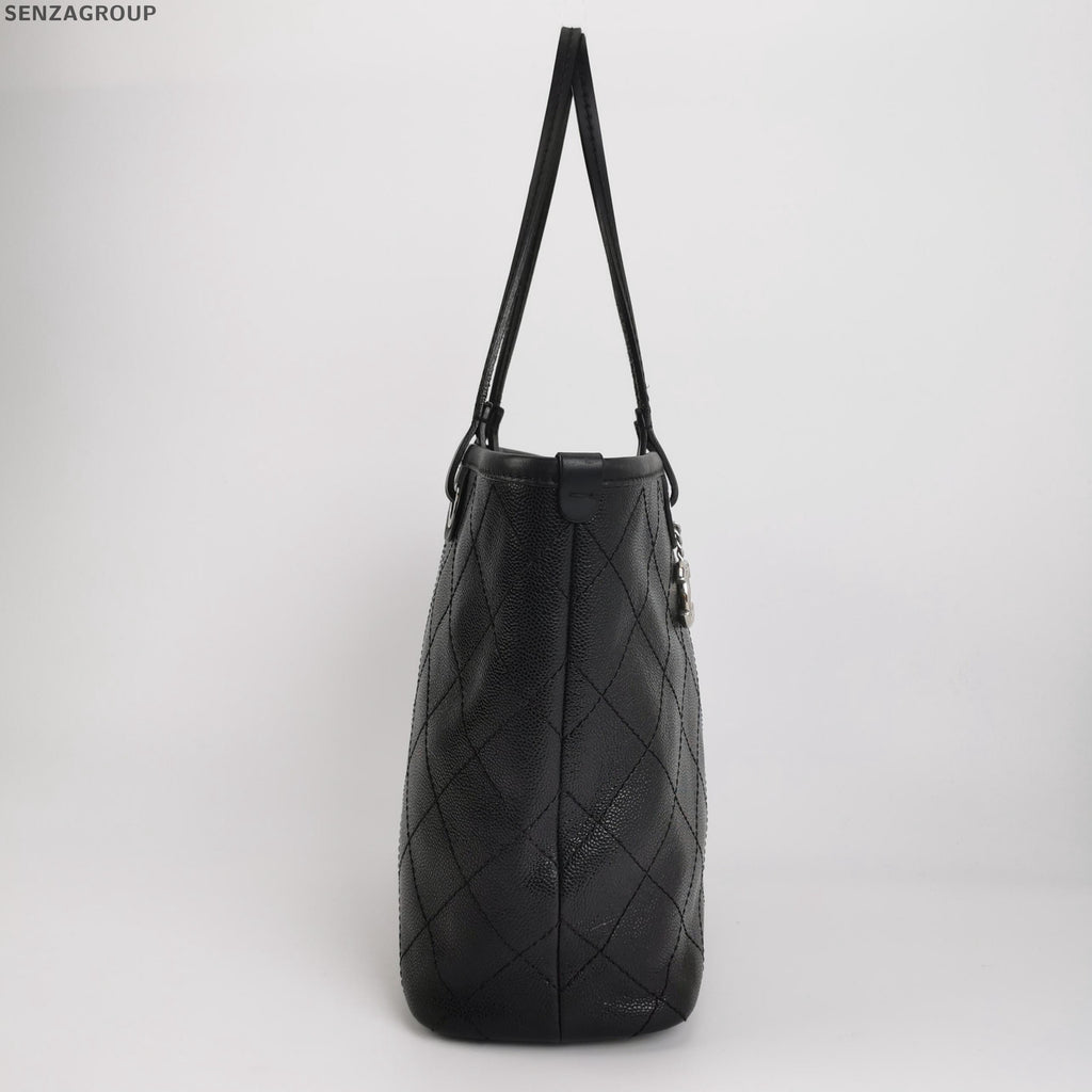 Chanel Black Silver Tote Bag Quilted Shoulder Bag Classic Women's