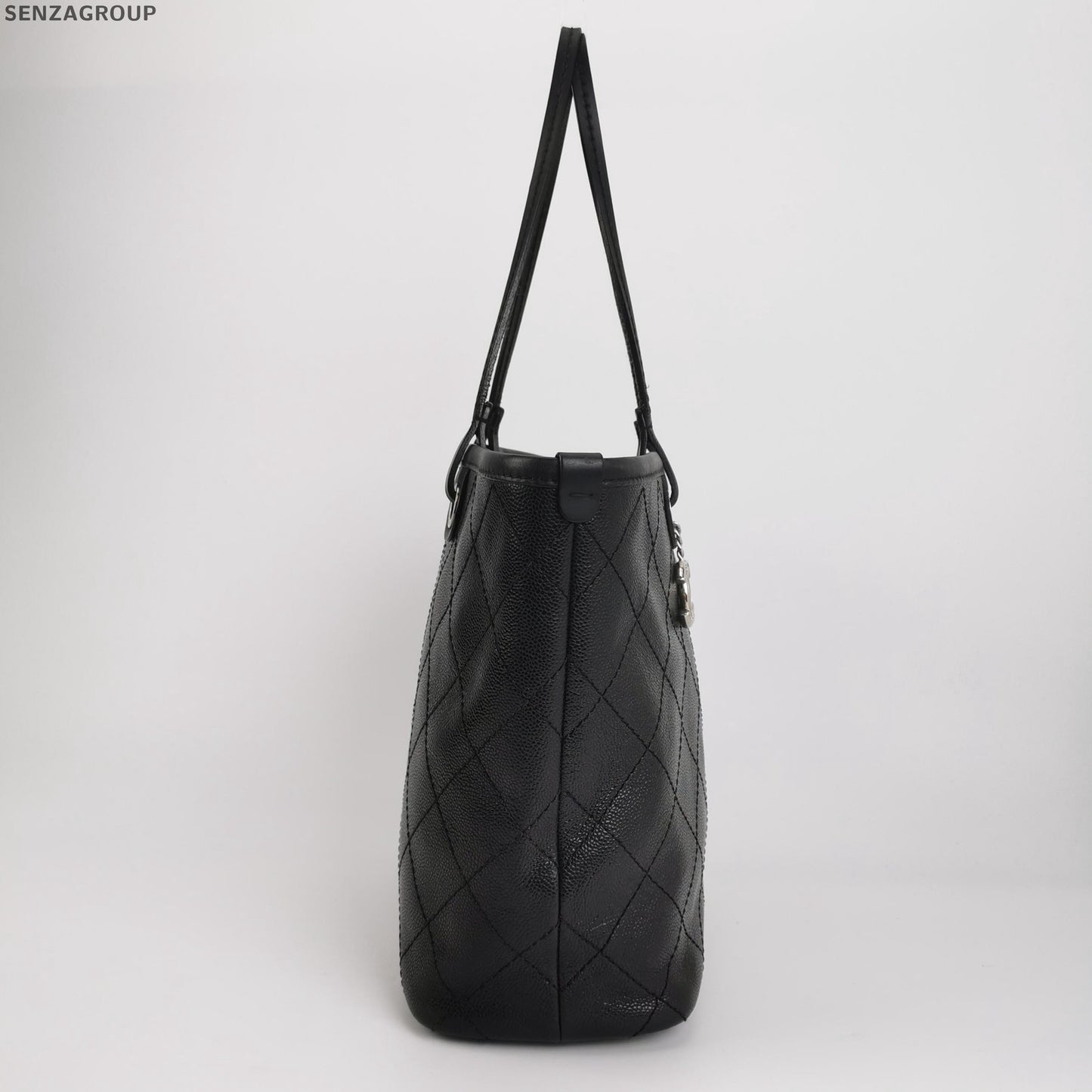 Chanel Black Silver Tote Bag Quilted Shoulder Bag Classic Women's