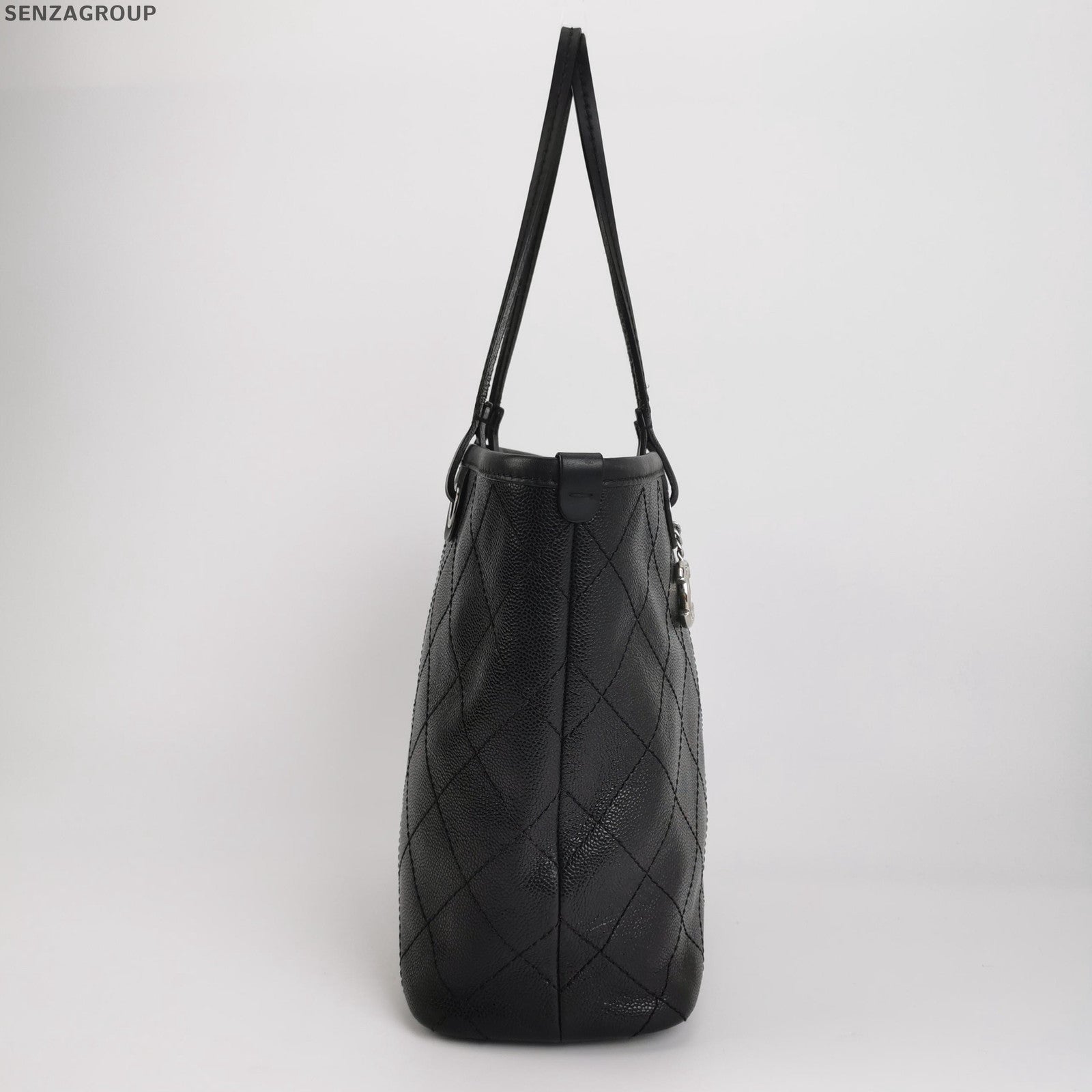 Chanel Black Silver Tote Bag Quilted Shoulder Bag Classic Women's