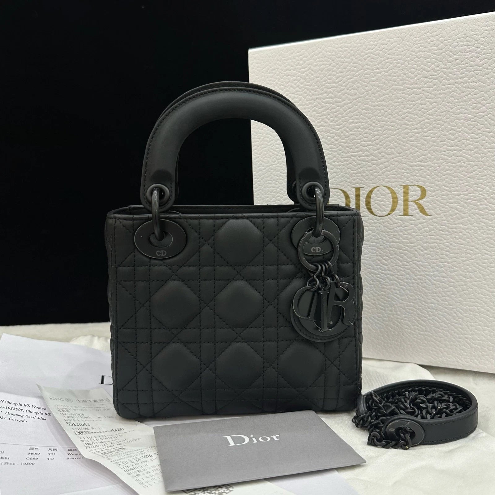 Dior Lady Dior Black Shoulder Bag Chain Bag Excellent
