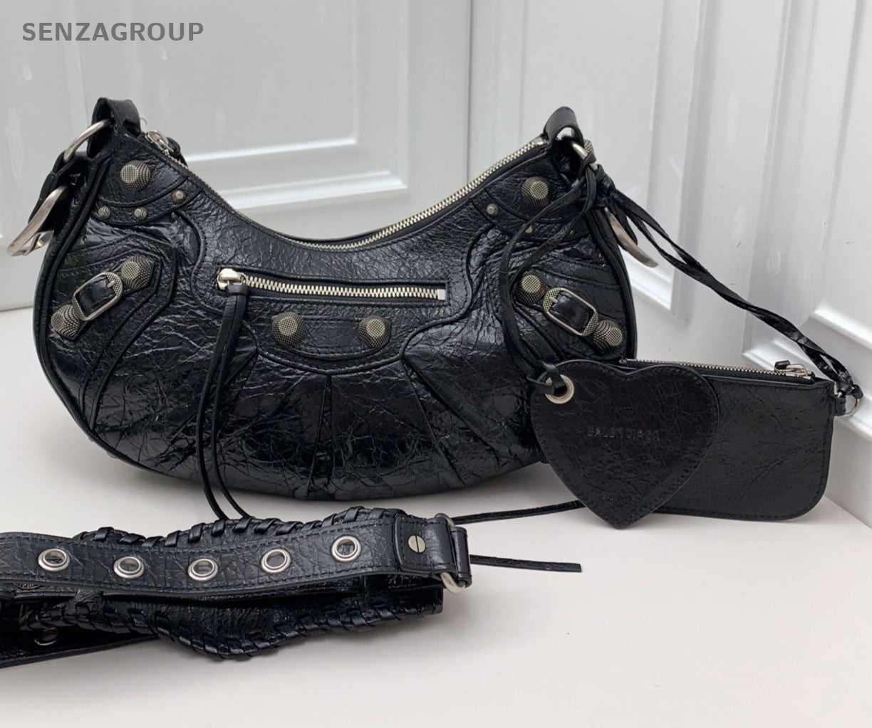 Balenciaga City 2Way Crossbody Shoulder Bag Black Silver Women Classic Fashion