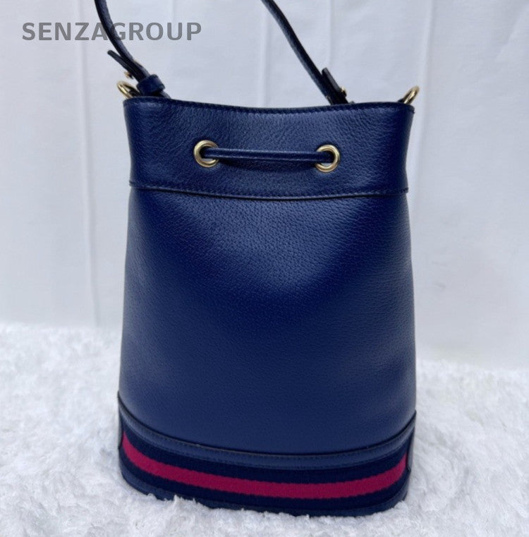 Gucci Bucket 2Way Blue Gold Top Handle Bag Crossbody Used Women Classic
