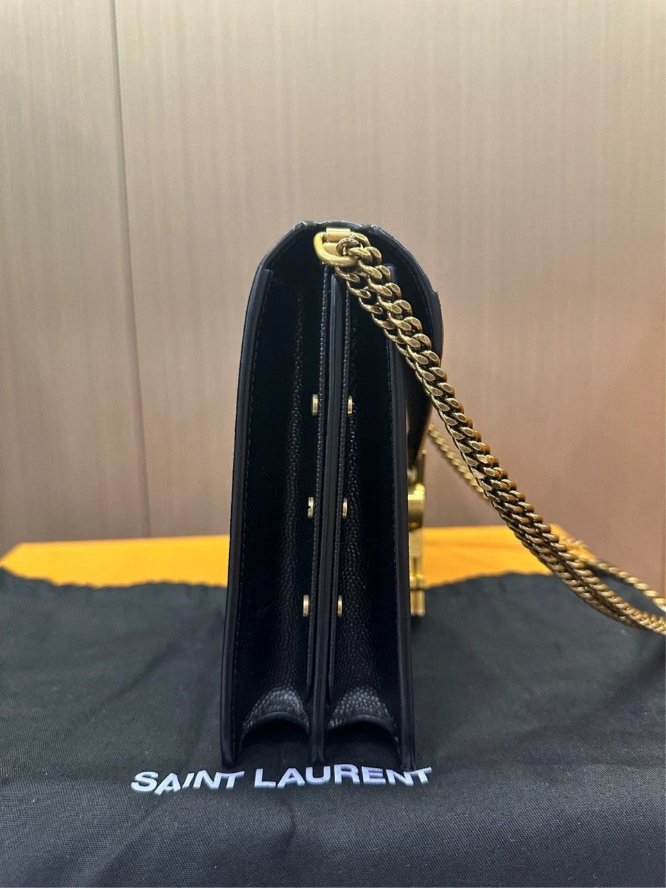 Saint Laurent Black Gold Leather Medium Envelope Chain Bag For Women