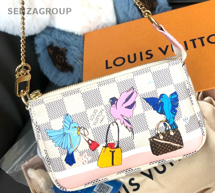 Louis Vuitton Damier Azur Pochette Accessories mini Chain Handbag White Women